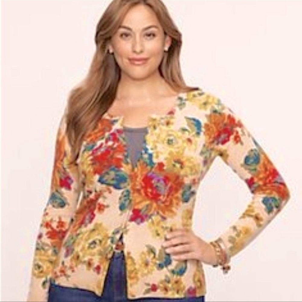 Talbots Floral Flower 100% Cashmere Grandma Cottagecore Cardigan Size Medium